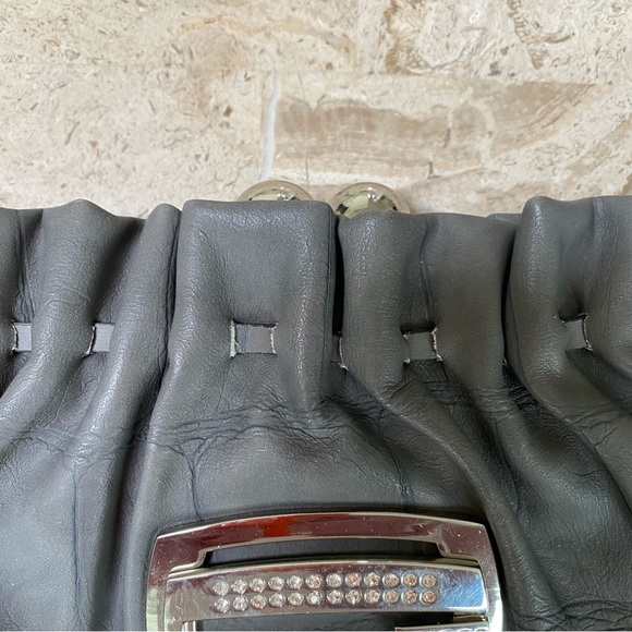 Small Evening Clutch Handbag Rhinestones Faux Grey Leather Animal Print Guess - Picture 3 of 13